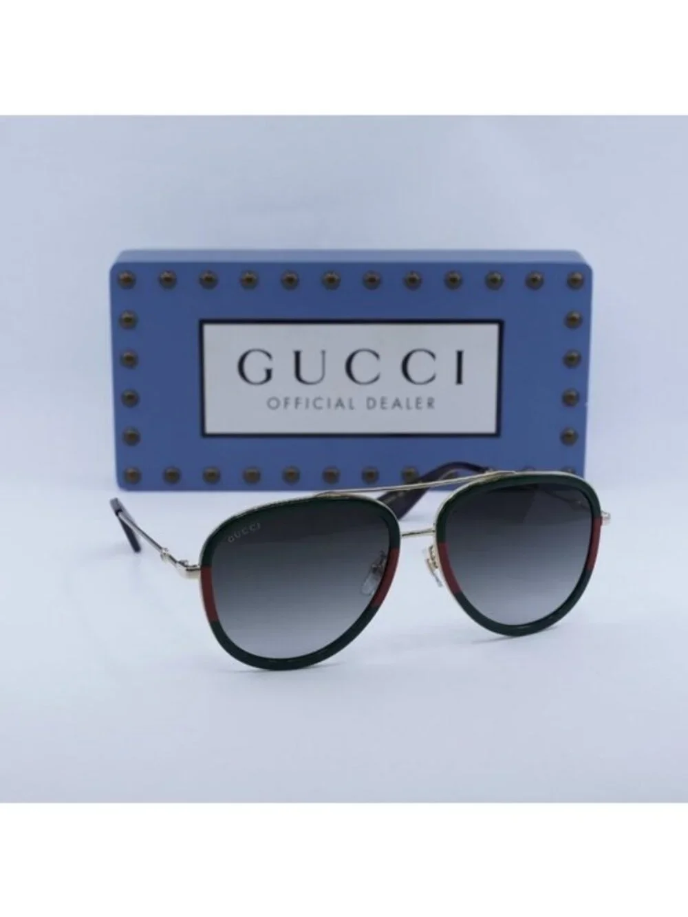 Gucci GG0062S 003 Aviator Sunglasses - Gold / Green